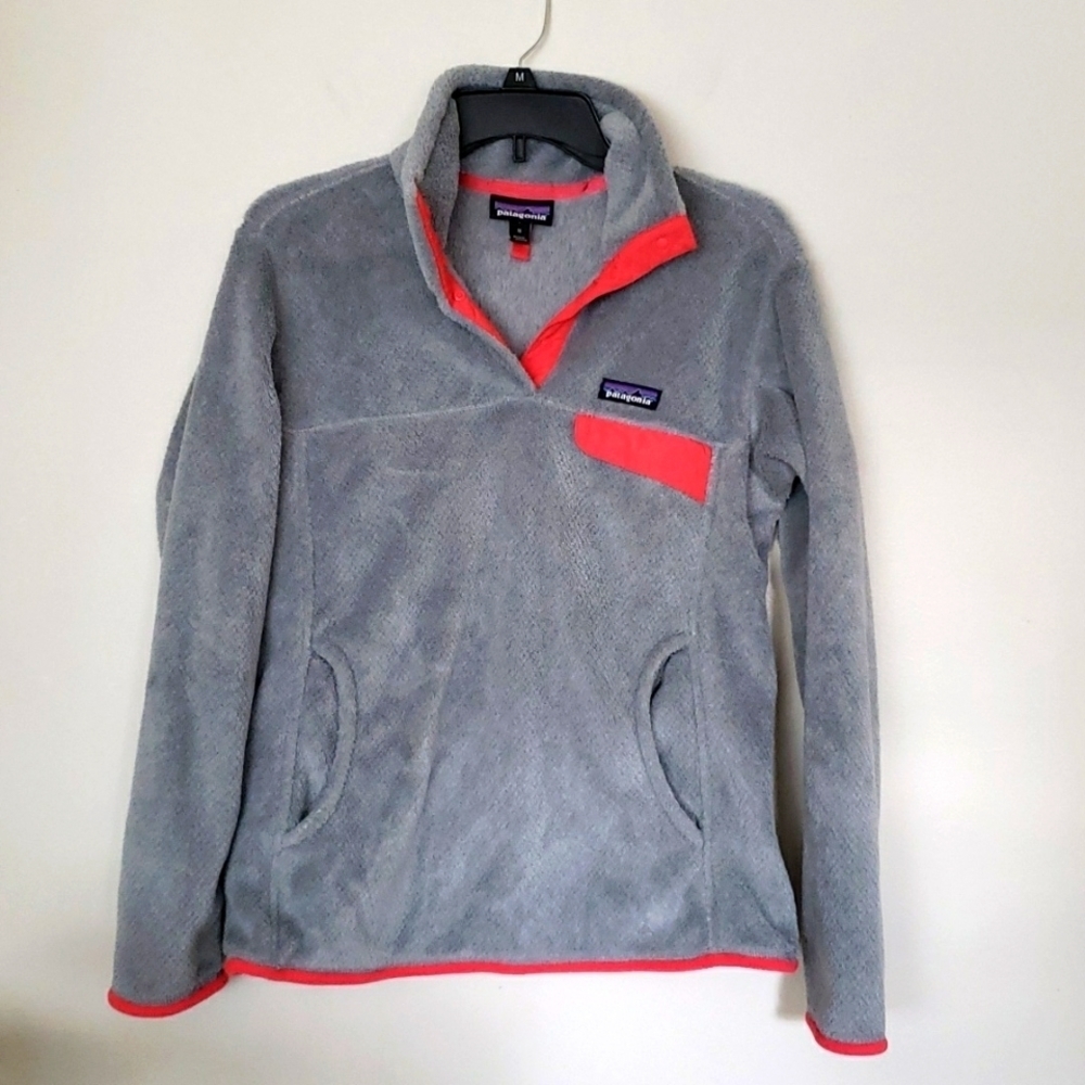 Patagonia T snap fleece pullover quarter snap gray pink, women's size medium